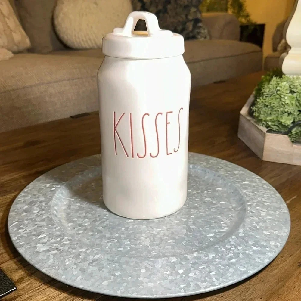 RAE DUNN Home Kitchen KISSES Canister Ceramic Container w Lid Valentine’s Day